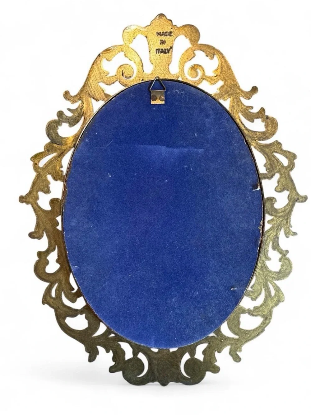 Vintage Italian Ornate Bronze-Tone Oval Wall Frame with Winter Landscape